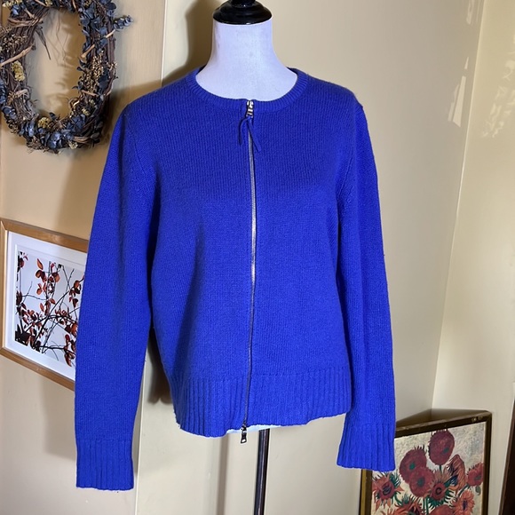 LORD & TAYLOR Size Large Dual Zip 
Super Wool Cashmere Exposed Zip Cardigan Luxe - Picture 2 of 16